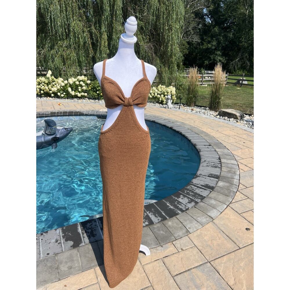 Beige Botany Knit Cut Out Maxi Dress Taupe Size Womens Medium